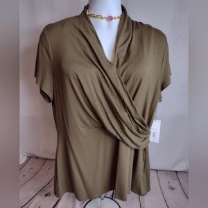 Liz Claiborne Ruffled Sash Princess Style Blouse XL Moss Green